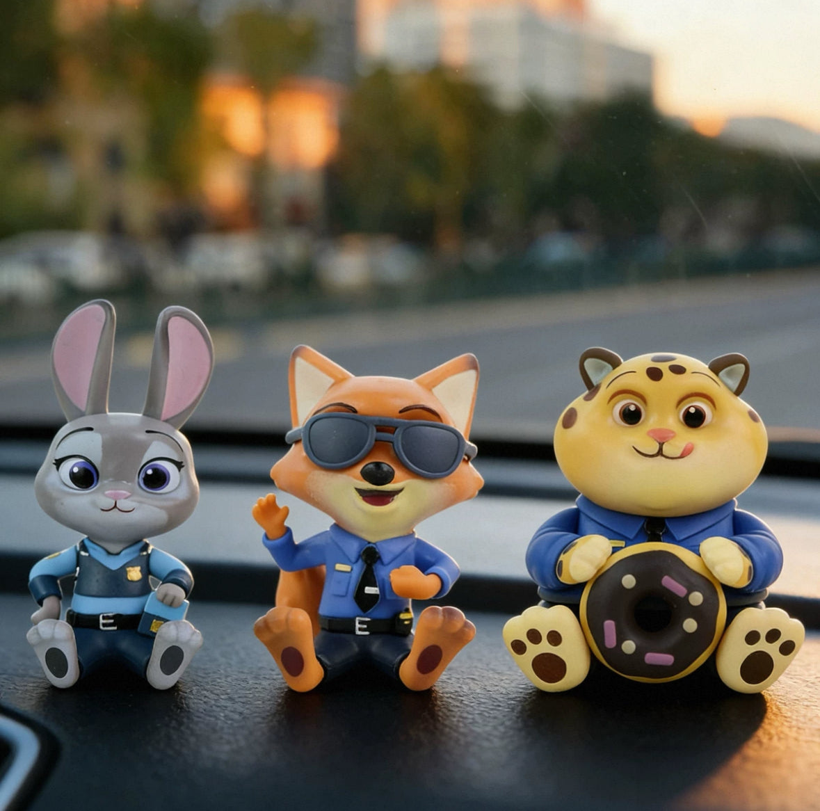 【OULA】Crazy Animal City Car Ornament Cartoon Judy Rabbit Nick Fox Leopard Officer Car Center Console Ornaments