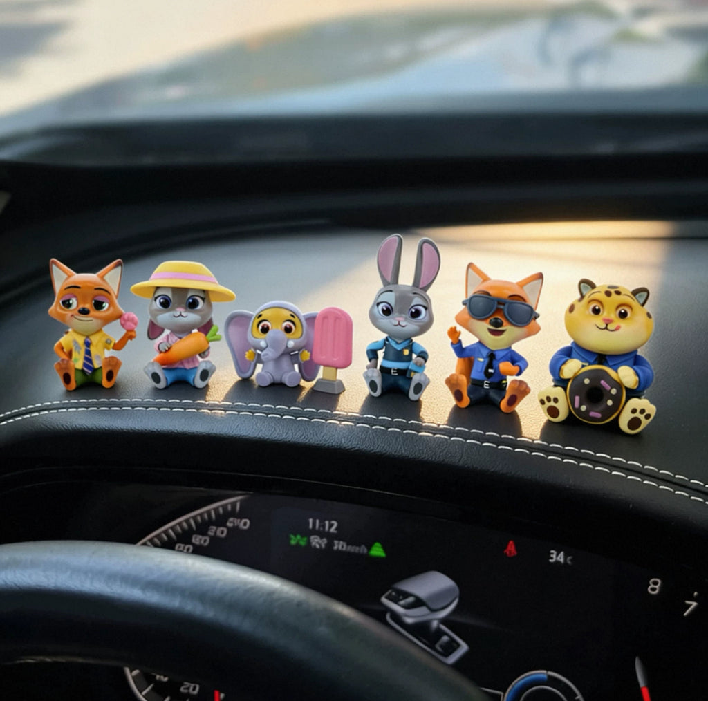 【OULA】Crazy Animal City Car Ornament Cartoon Judy Rabbit Nick Fox Leopard Officer Car Center Console Ornaments